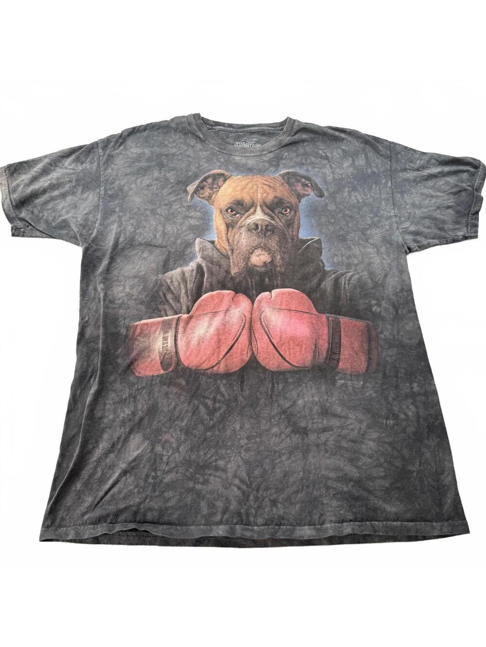 Vintage The Mountain Boxer Dog Boxing Gloves T-Shirt - Tie Dye Charcoal